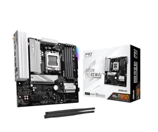 ASRock B850M Pro RS WiFi AM5 Micro‑ATX Motherboard – AMD B850 Chipset, AM5 Socket, 4× DDR5 DIMM up to 256 GB, 3× M.2 PCIe (Gen5/Gen4), 4× SATA3, Realtek 2.5G LAN, Wi‑Fi 6E & Bluetooth 5.2, HDMI 2.1 & DisplayPort 1.4, USB 3.2 Gen2 Type‑C/A – Compact Gaming/PC Build Board