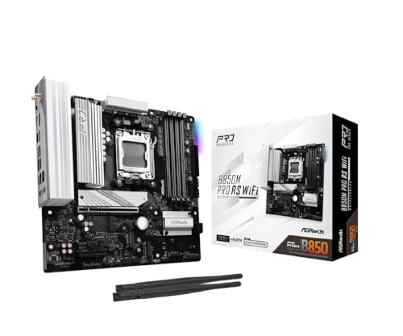 ASRock B850M Pro RS WiFi AM5 Micro‑ATX Motherboard – AMD B850 Chipset, AM5 Socket, 4× DDR5 DIMM up to 256 GB, 3× M.2 PCIe (Gen5/Gen4), 4× SATA3, Realtek 2.5G LAN, Wi‑Fi 6E & Bluetooth 5.2, HDMI 2.1 & DisplayPort 1.4, USB 3.2 Gen2 Type‑C/A – Compact Gaming/PC Build Board - Featured Image