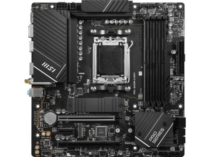 MSI PRO B650M‑A WIFI AM5 Micro‑ATX Motherboard – AMD B650 Chipset, AM5 Socket, 4× DDR5 DIMM up to 128 GB, Dual M.2 PCIe 4.0, 2.5 Gb Ethernet, Wi‑Fi 6E & Bluetooth 5.2, USB‑C/USB‑A 3.2 Gen2, HDMI & DisplayPort, Realtek ALC897 7.1 Audio – Compact PC/Gaming Build Board - Featured Image