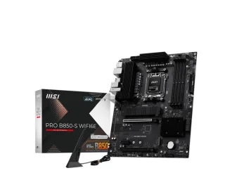 MSI PRO B850‑S WIFI6E AM5 ATX Motherboard – AMD B850 Chipset, Supports AMD Ryzen 7000/8000/9000 CPUs, DDR5 up to 8200+ MT/s OC, Wi‑Fi 6E & Bluetooth 5.3, 2.5G LAN, 2× M.2 (PCIe 5.0/4.0), PCIe 4.0/PCIe 3.0 Slots, HDMI 2.1 & DisplayPort, Realtek ALC897 7.1 Audio