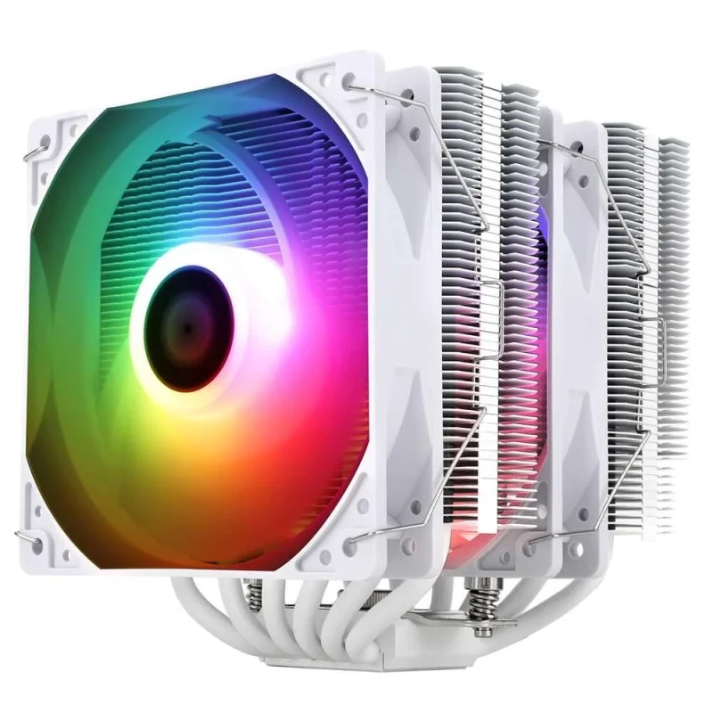 Thermalright Peerless Assassin 120 SE WHITE ARGB Dual‑Tower CPU Air Cooler – Dual 120 mm ARGB PWM Fans (up to 1550 RPM, 66.17 CFM, 1.53 mm H₂O), Six 6 mm Heatpipes, Pure Copper Nickel‑Plated Base, 155 mm Height, Intel LGA115X/1200/1700/1851 & AMD AM4/AM5 Support – White Finish - Featured Image