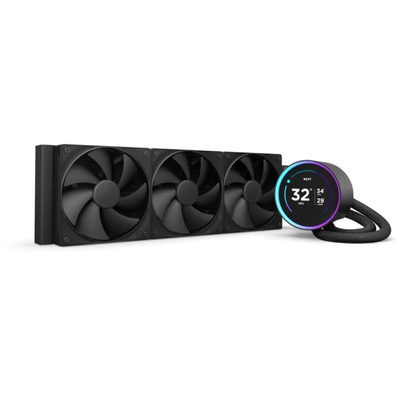 NZXT Kraken Elite 360 (2024) 360 mm AIO Liquid CPU Cooler – 2.72″ IPS LCD Display, Triple F120P PWM Fans, 73.47 CFM Airflow, High‑Pressure Fluid Dynamic Bearing Fans, Copper Cold Plate & Aluminum Radiator 401×120×27 mm, Braided Tubing, Intel LGA1851/1700/1200 & AMD AM5/AM4 Support – Premium RGB CPU Cooling - Featured Image