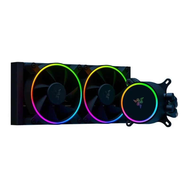 Razer Hanbo Chroma 240 mm RGB All‑in‑One Liquid CPU Cooler – 240 mm Aluminum Radiator, Dual 120 mm ARGB Fans & aRGB Pump Cap, 800‑2800 RPM Pump, PWM Control, Copper/Plastic Water Block, Razer Chroma RGB Lighting, Intel & AMD Socket Support (LGA115x/1200/1700 & AM4) - Featured Image