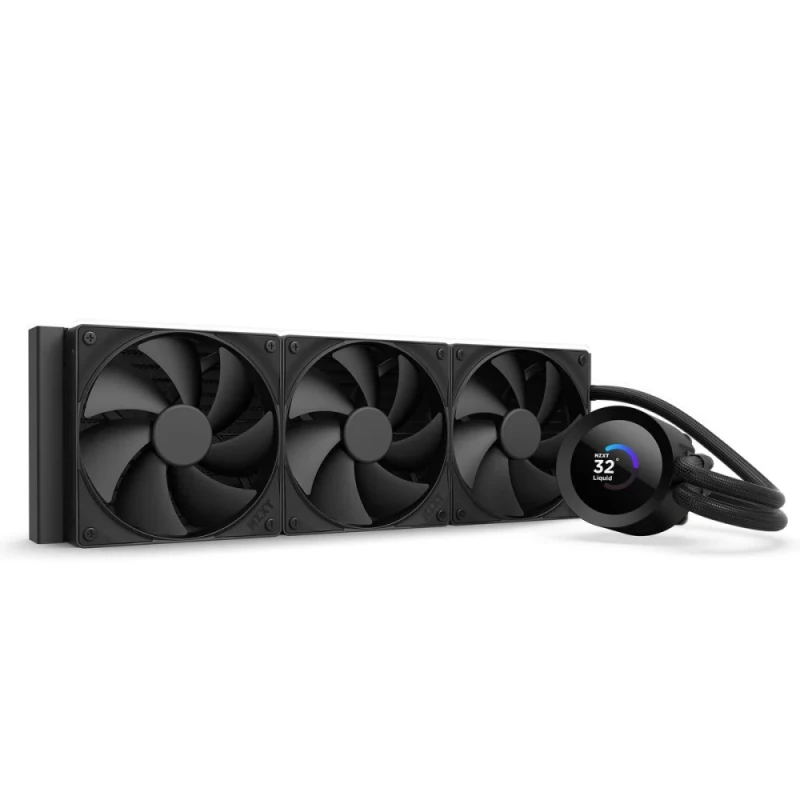 NZXT Kraken Plus 360 mm All‑in‑One Liquid CPU Cooler – 360 mm Aluminum Radiator with 3 × 120 mm PWM High‑Static‑Pressure Fans, Customizable 1.54″ LCD Display, NZXT Turbine Pump, Reinforced Braided Tubing, PWM Control, Universal Intel & AMD Socket Support (LGA1851/1700/1200/115x & AM5/AM4) AIO Cooling Solution - Featured Image