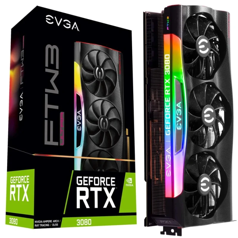 EVGA FTW3 ULTRA GAMING GeForce RTX 3080 10GB – NVIDIA Ampere GPU, 10GB GDDR6X, Boost Clock up to 1800 MHz, Triple-Fan iCX3 Cooling, Factory Overclock, Ray Tracing & DLSS, PCIe 4.0, HDMI/DP Outputs, 300 mm - Featured Image