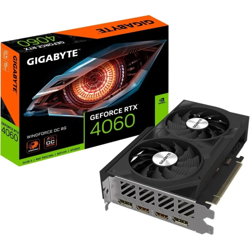 Gigabyte WINDFORCE OC GeForce RTX 4060 8GB – NVIDIA Ada Lovelace GPU, 8GB GDDR6, 128-bit, Boost Clock up to 2535 MHz, Dual WINDFORCE Fans, DLSS 3 & Ray Tracing, PCIe 4.0, HDMI 2.1/DP Outputs, Compact 192 mm - Featured Image