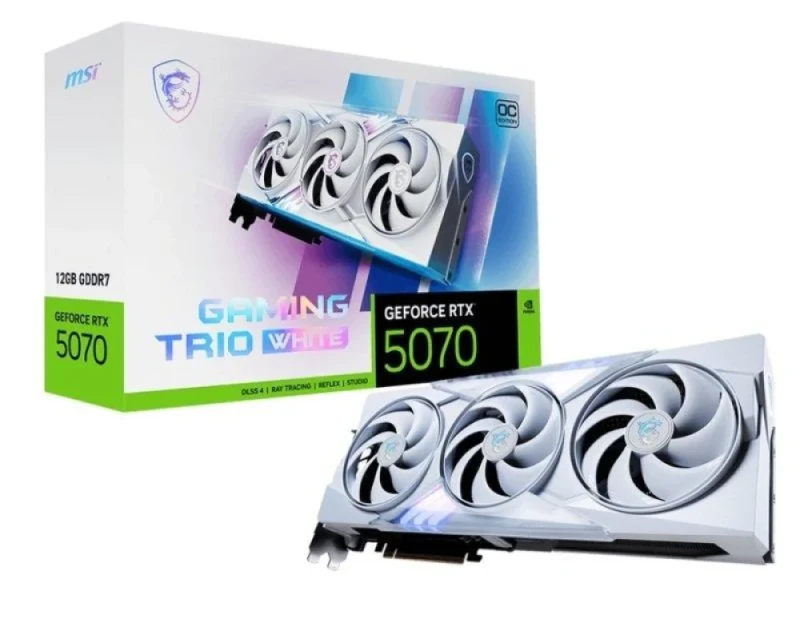 MSI GAMING TRIO OC WHITE GeForce RTX 5070 12GB – NVIDIA Next-Gen GPU, 12GB GDDR7, Boost Clock up to 2700 MHz, Triple-Fan GAMING TRIO Cooling, Factory Overclock, Ray Tracing & AI Acceleration, PCIe 5.0, 338 mm - Featured Image