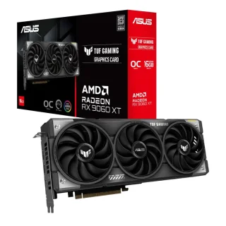 ASUS TUF GAMING OC Radeon RX 9060 XT 16GB Black/Silver – AMD RDNA 4 GPU, PCIe 5.0 x16, 16GB GDDR6 128-bit 20 Gbps, OC Boost Up to 3340 MHz, Triple Axial-Tech Cooling, 2x DisplayPort 2.1a + HDMI 2.1b, 304 mm Triple-Fan GPU