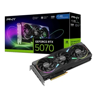 PNY ARGB EPIC-X RGB OC GeForce RTX 5070 12GB Black 300 mm – NVIDIA Blackwell Architecture, 6144 CUDA Cores, 12GB GDDR7 192-bit 28 Gbps, PCIe 5.0 x16, Triple Fan Active Cooling with ARGB, 3x DisplayPort 2.1b & HDMI 2.1b, 250 W TDP, DLSS 4 & G-SYNC Gaming GPU