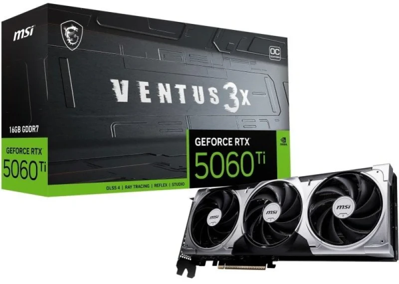 MSI GeForce RTX 5060 Ti 16GB VENTUS 3X OC PCIe 5.0 Graphics Card – NVIDIA RTX 5060 Ti GPU, 4608 CUDA Cores, 16GB GDDR7 (28 Gbps) on 128-bit Bus, Boost up to ~2602 MHz, Triple TORX Fan 5.0 Cooling, Metal Backplate, 306 mm Length, 3x DisplayPort 2.1b & HDMI 2.1b, DLSS/DXR & PCIe 5.0 Gaming GPU - Featured Image