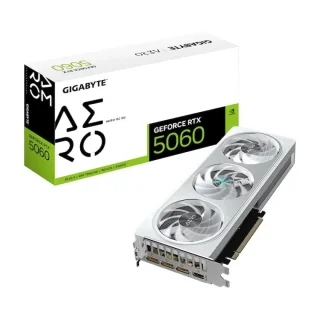 Gigabyte AERO OC GeForce RTX 5060 8GB GDDR7 Graphics Card – NVIDIA RTX 5060 GPU with 3840 CUDA Cores, 128-bit Memory Bus, 28 Gbps GDDR7, PCIe 5.0 x16, Triple WINDFORCE Fans, 2-Slot Cooler, 281 mm Length, 3x DisplayPort 2.1b + HDMI 2.1b, White