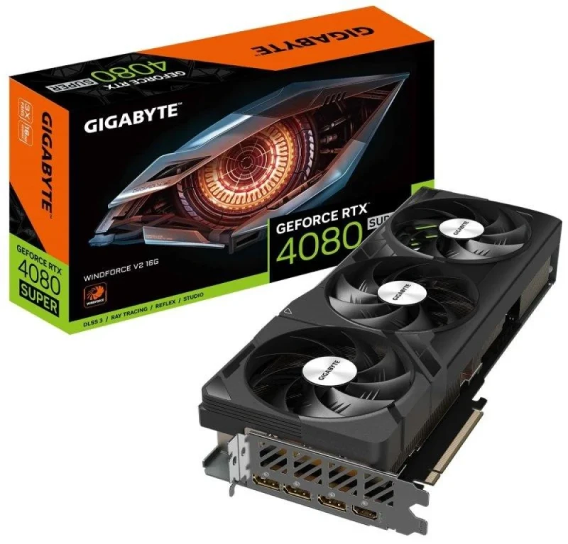 Gigabyte GeForce RTX 4080 SUPER WINDFORCE V2 16GB – NVIDIA Ada Lovelace GPU, 10240 CUDA Cores, 16GB GDDR6X 256-bit, PCIe 4.0, WINDFORCE 3X Triple Fan Cooling, HDMI 2.1a & 3x DisplayPort, 330mm Length, Black Gaming Graphics Card - Featured Image