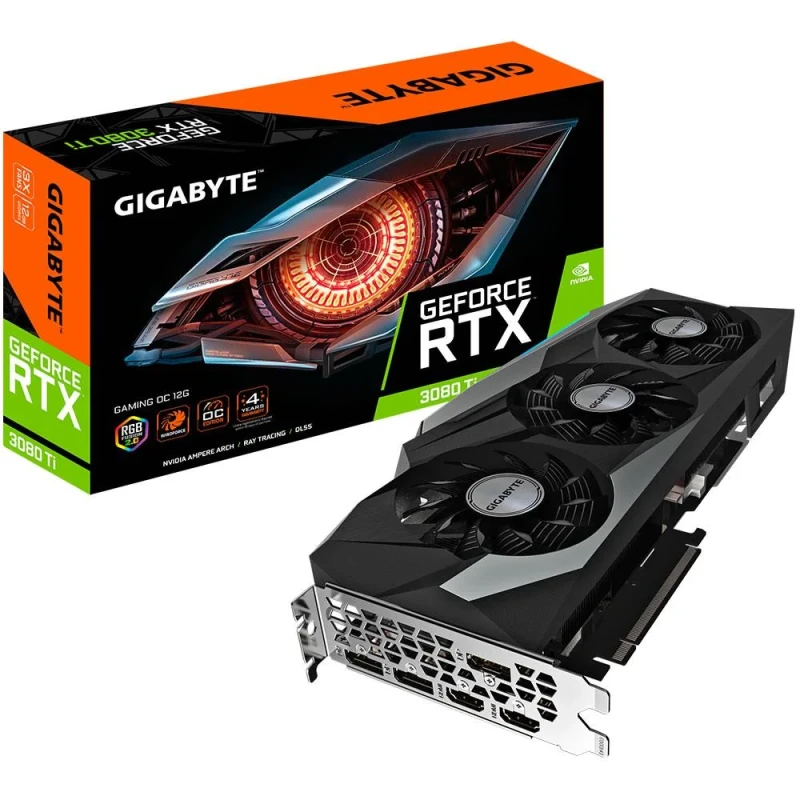 Gigabyte GeForce RTX 3080 Ti GAMING OC 12GB GDDR6X PCIe 4.0 Graphics Card – NVIDIA RTX 3080 Ti GPU, 10240 CUDA Cores, 1710 MHz Boost, 12 GB 384-bit GDDR6X Memory, WINDFORCE 3X Triple Fan Cooling, 3x DisplayPort 1.4a & 2x HDMI 2.1, Black/Silver 320 mm Length - Featured Image