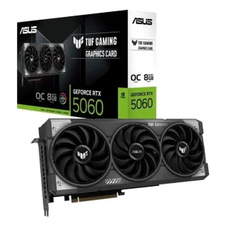 ASUS TUF GAMING OC GeForce RTX 5060 8GB GDDR7 PCIe 5.0 Graphics Card – NVIDIA RTX 5060 GPU, 8 GB GDDR7, 3840 CUDA Cores, OC 2677 MHz, Triple Axial-tech Fans, 3x DisplayPort 2.1b & HDMI 2.1b, 3.1-Slot Black 302 mm Gaming GPU