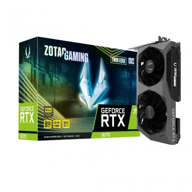 ZOTAC GAMING Twin Edge OC GeForce RTX 3070 8GB Graphics Card – NVIDIA Ampere GPU, 5888 CUDA Cores, 256-bit GDDR6 14 Gbps, Boost ~1755 MHz, PCIe 4.0 x16, Dual-Fan IceStorm 2.0 Cooling, HDMI 2.1 + 3x DisplayPort, 650 W PSU Recommended, Black 232 mm - Featured Image