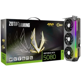 ZOTAC GAMING AMP Extreme INFINITY GeForce RTX 5080 16GB Graphics Card – NVIDIA Blackwell GPU, 10 752 CUDA Cores, 16 GB GDDR7 256-bit 30 Gbps, PCIe 5.0 x16, IceStorm 3.0 Triple-Fan Cooling, DisplayPort 2.1b x3 & HDMI 2.1b, RGB Infinity Mirror, 3.5-Slot 332 mm Black/Copper Gaming GPU