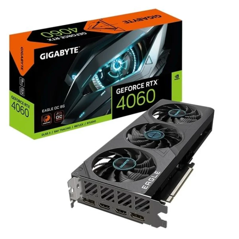 Gigabyte GeForce RTX 4060 EAGLE OC 8GB GDDR6 PCIe 4.0 x8 Graphics Card – NVIDIA Ada Lovelace GPU, 3072 CUDA Cores, 128-bit 17 Gb/s Memory, WINDFORCE 3X Triple Fans, 2x HDMI 2.1a & 2x DisplayPort 1.4a, 272 mm Dual-Slot Black Gaming GPU - Featured Image