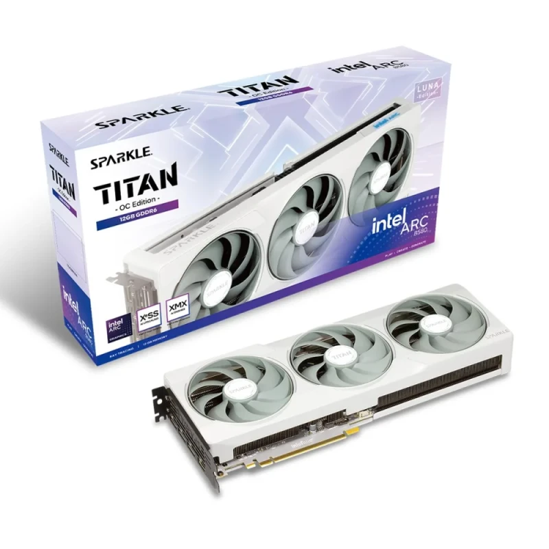 Sparkle TITAN Luna OC Intel Arc B580 12GB GDDR6 PCIe 4.0 x8 Graphics Card – Overclocked 2740 MHz Boost, 192-bit 456 GB/s Memory, Triple-Fan TORN Cooling 2.0, 315 mm White GPU with 1x HDMI 2.1 & 3x DisplayPort 2.1 for 8K Gaming & Creation - Featured Image