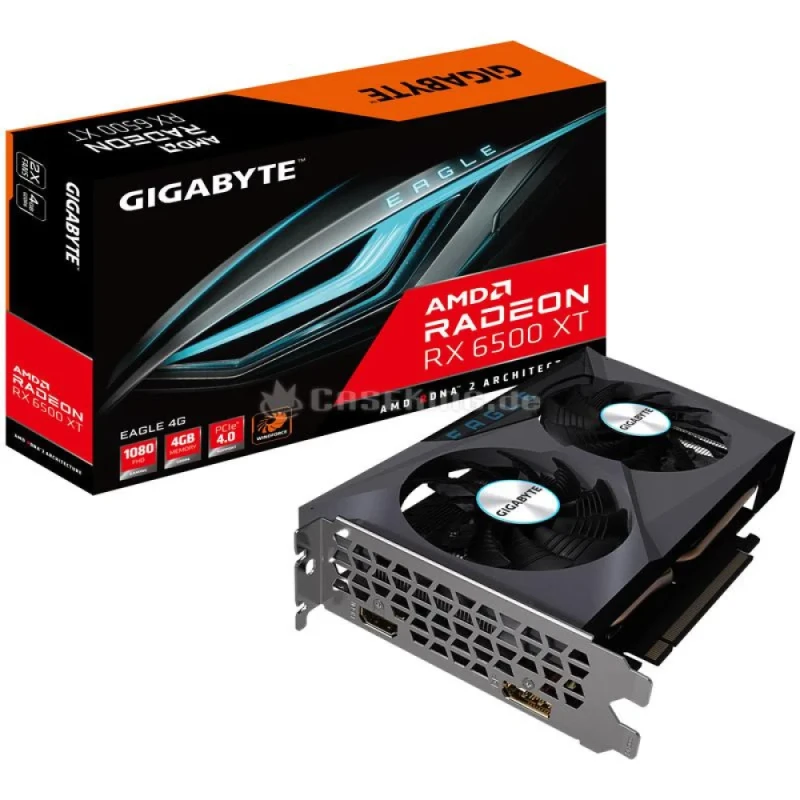 Gigabyte Radeon RX 6500 XT EAGLE 4GB GDDR6 Graphics Card – AMD RX 6500 XT GPU, 4 GB 64-bit GDDR6, PCIe 4.0 x16, 1024 Stream Processors, Boost Clock up to 2815 MHz, WINDFORCE 2X Dual Fan Cooling, 1x HDMI 2.1 + 1x DisplayPort 1.4a, Compact 192 mm Length - Featured Image