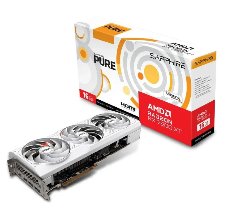 SAPPHIRE PURE Radeon RX 7800 XT 16GB GDDR6 Graphics Card – AMD RDNA 3 RX 7800 XT GPU, 3840 Stream Processors, 16 GB 256-bit Memory @ 19.5 Gbps, PCIe 4.0 x16, Tri-X Triple-Fan Cooling, 2x HDMI 2.1 + 2x DisplayPort 2.1, 320 mm White High-Performance GPU for 4K Gaming - Featured Image