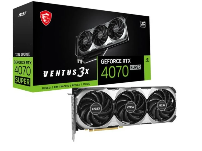 MSI GeForce RTX 4070 SUPER VENTUS 3X OC 12GB GDDR6X Graphics Card – NVIDIA RTX 4070 SUPER GPU with 7168 CUDA Cores, 12 GB 192-bit Memory @ 21 Gbps, PCIe 4.0 x16, Triple TORX Fan 4.0 Cooling, 3x DisplayPort 1.4a + HDMI 2.1a, 308 mm Length, Black/Silver High-Efficiency Gaming GPU - Featured Image