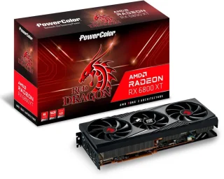 PowerColor Red Dragon OC Radeon RX 6800 XT 16GB – AMD RDNA 2 GPU, 4608 Stream Processors, 16GB GDDR6 256-bit, PCIe 4.0 x16, Triple-Fan Cooling, 310 mm Length, 1x HDMI 2.1 & 3x DisplayPort 1.4, Dual BIOS, High-End 4K Gaming Graphics Card