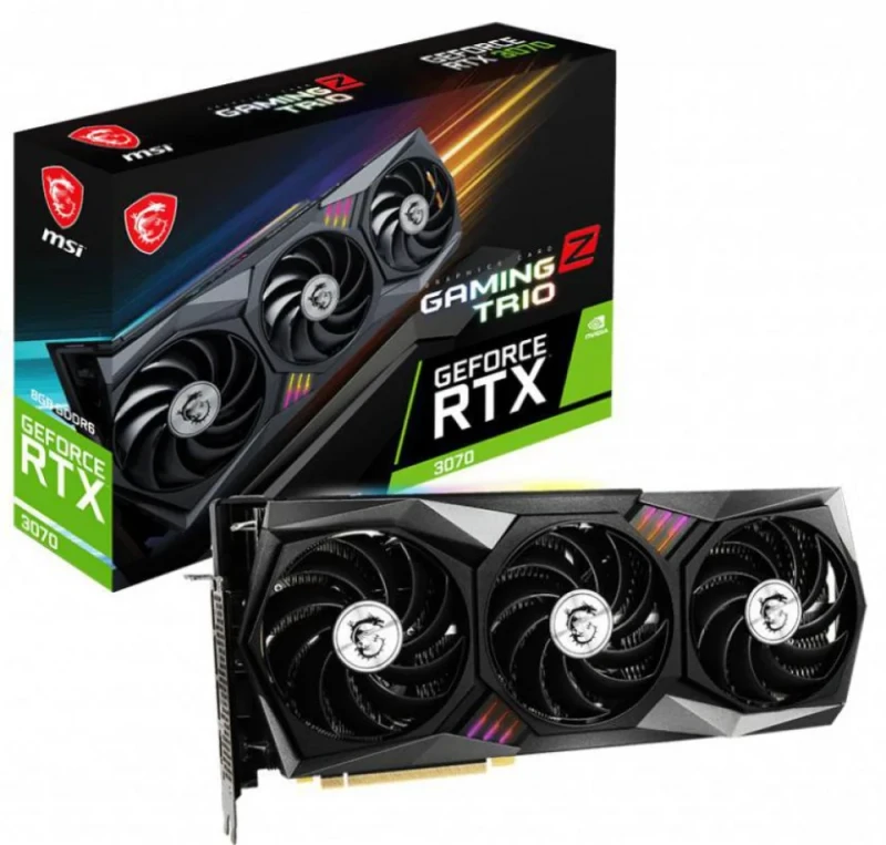 MSI GeForce RTX 3070 GAMING Z TRIO LHR 8GB – NVIDIA Ampere GPU, 5888 CUDA Cores, 8GB GDDR6 14 Gbps 256-bit, PCIe 4.0 x16, Boost 1845 MHz, Triple-Fan TORX 4.0 Cooling, 323 mm Length, 3x DisplayPort 1.4a & HDMI 2.1, RGB Mystic Light High-Performance Gaming Graphics Card - Featured Image