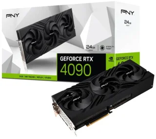 PNY VERTO GeForce RTX 4090 24GB Black Triple Fan PCIe 4.0 Graphics Card – 16,384 CUDA Cores, 2520 MHz Boost, 24 GB GDDR6X, 384-bit, 450 W, 337 mm Length, 3-Slot, HDMI 2.1 + 3x DisplayPort, 16-pin PCIe Power Adapter Included