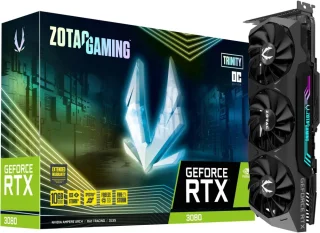 Zotac GAMING Trinity OC GeForce RTX 3080 10GB Black PCIe 4.0 Graphics Card – NVIDIA Ampere RTX 3080 GPU, 8704 CUDA Cores, 10 GB GDDR6X 320-bit, Boost ~1725 MHz, Triple Fans IceStorm 2.0 Cooling, 318 mm Length, 3x DisplayPort 1.4a & HDMI 2.1, 2.5-Slot Design