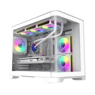 GameMax HYPE-M White Mid-Tower PC Case – Micro-ATX & Mini-ITX Support, Tempered Glass Side Panel, 3x 120 mm ARGB Fans Included, Top & Side Radiator Cooling Support up to 360 mm, Spacious Interior for GPU up to 400 mm, Cable Management Friendly White Gaming Chassis