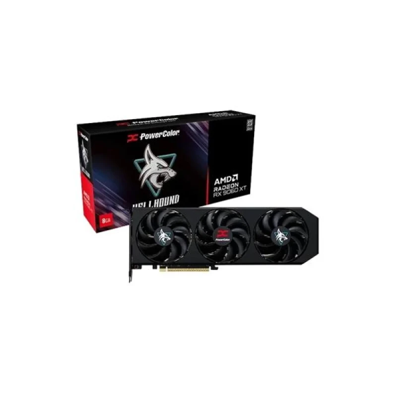PowerColor Hellhound OC AMD Radeon RX 9060 XT 8GB GDDR6 Gaming Graphics Card – RDNA 4 Radeon RX 9060 XT GPU, 8GB GDDR6 128-bit Memory, Boost up to ~3310 MHz, PCIe 5.0 x16, Triple-Fan Active Cooling, 1x HDMI 2.1b & 2x DisplayPort 2.1a, Dual-Slot Black Design, 310 mm Length for 1080p/1440p Gaming - Featured Image
