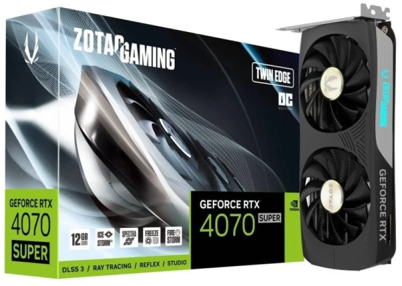 ZOTAC GAMING GeForce RTX 4070 SUPER Twin Edge OC 12GB GDDR6X PCIe 4.0 Graphics Card – NVIDIA Ada Lovelace RTX 4070 SUPER GPU, 7168 CUDA Cores, 12GB GDDR6X, 192-bit Memory, Boost Clock ~2490 MHz, IceStorm 2.0 Dual Fans, 3x DisplayPort 1.4a & HDMI 2.1a, Compact 234 mm Black Design for Gaming & Creative PCs - Featured Image