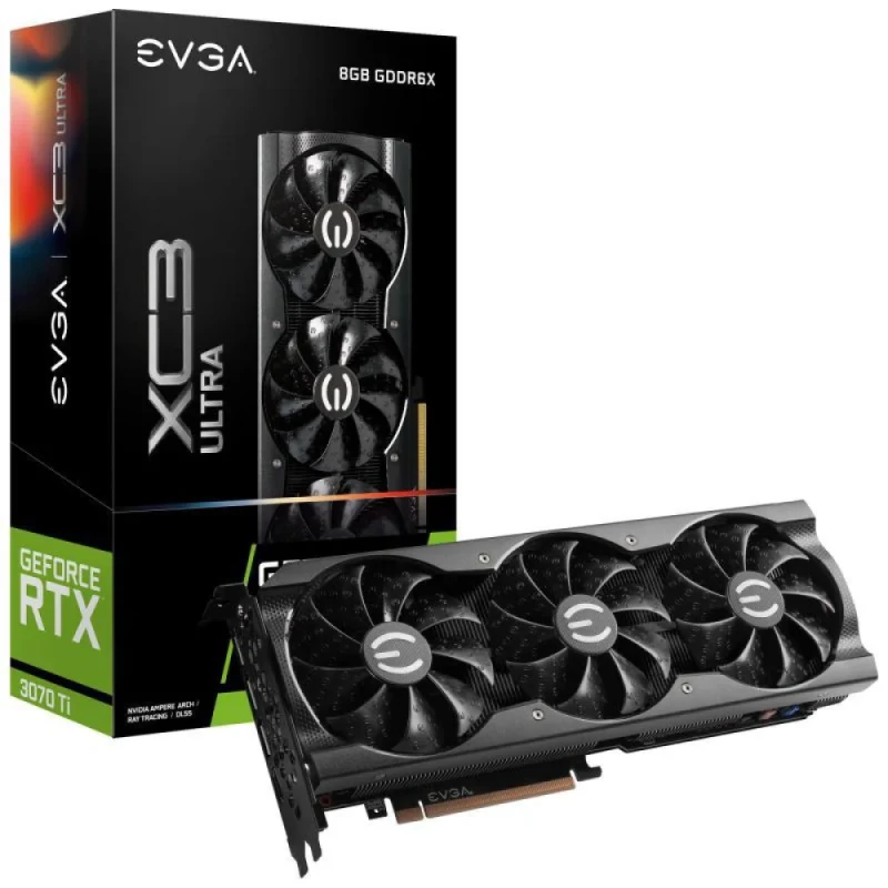 EVGA GeForce RTX 3070 Ti XC3 ULTRA GAMING 8GB GDDR6X PCIe 4.0 Graphics Card – 1815 MHz Boost, 256-bit Bus, iCX3 Triple Fan Cooling, ARGB LED, Metal Backplate, HDMI 2.1 & 3x DisplayPort 1.4a, 285 mm Length High-Performance GPU - Featured Image