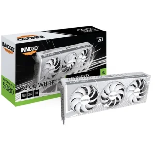 INNO3D GeForce RTX 5080 X3 OC White 16GB GDDR7 PCIe 5.0 Graphics Card – 10,752 CUDA Cores, 2640 MHz Boost, 256-bit 30 Gbps Memory, Triple Fans, 300 mm Length, 3x DisplayPort 2.1b & HDMI 2.1b