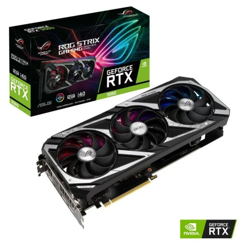 ASUS ROG STRIX GAMING OC V2 GeForce RTX 3060 12GB GDDR6 Graphics Card – NVIDIA Ampere GA106 GPU, 3584 CUDA Cores, PCIe 4.0 x16, 192-bit Memory Bus, OC Mode 1912 MHz Boost, 3x DisplayPort 1.4a & 2x HDMI 2.1, Axial-tech Triple-Fan Cooler, 2.7-Slot, 300 mm Length, Black/Silver - Featured Image