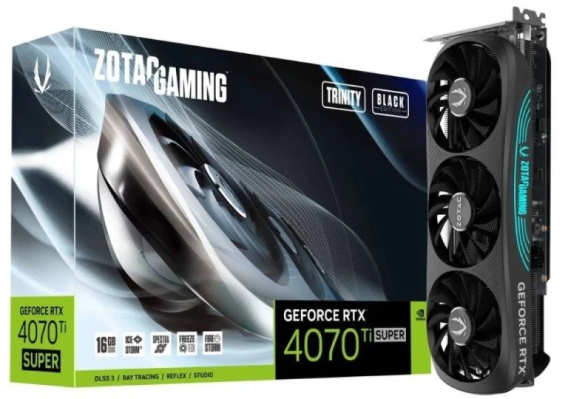 ZOTAC GAMING Trinity GeForce RTX 4070 Ti SUPER 16GB GDDR6X Graphics Card – NVIDIA Ada Lovelace 8448 CUDA Cores, 2610 MHz Boost Clock, 256-bit 21 Gbps Memory, PCIe 4.0 x16, IceStorm 2.0 Triple-Fan Cooling, 307 mm Length, 3x DisplayPort 1.4a & HDMI 2.1, Black - Featured Image