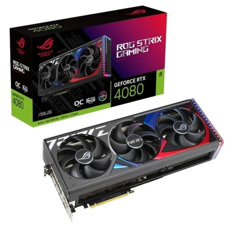ASUS ROG STRIX GAMING OC NVIDIA GeForce RTX 4080 16GB GDDR6X PCIe 4.0 Graphics Card – Ada Loveless GPU with 9728 CUDA Cores, 256-bit 22.4 Gbps Memory, Axial-Tech Triple Fans & Vapor Chamber Cooling, 2x HDMI 2.1a + 3x DisplayPort 1.4a, ARGB Lighting, 358 mm Length Black/Red - Featured Image