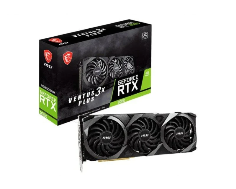 MSI VENTUS 3X PLUS OC GeForce RTX 3080 12GB GDDR6X LHR PCIe 4.0 Graphics Card – 8960 CUDA Cores, 1740 MHz Boost, 384-bit Bus, Triple Fan Cooling, 305 mm Length, 3x DisplayPort 1.4a & HDMI 2.1 Outputs, 350 W TDP, 750 W PSU Recommended - Featured Image