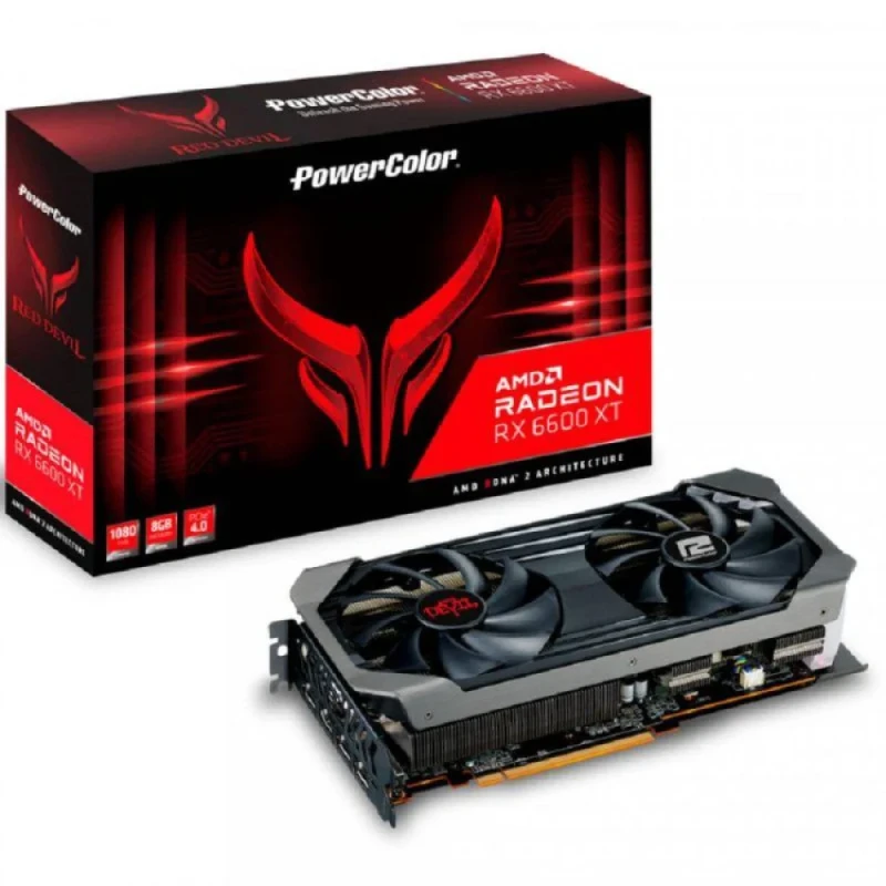 PowerColor Red Devil Radeon RX 6600 XT 8GB – AMD RDNA 2 GPU with 2048 Stream Processors, 8GB GDDR6 128-bit Memory, Boost up to ~2607 MHz, PCIe 4.0, Dual-Fan Cooling, 1x HDMI 2.1 & 3x DisplayPort 1.4, 251 mm Dual-Slot Gaming Graphics Card - Featured Image