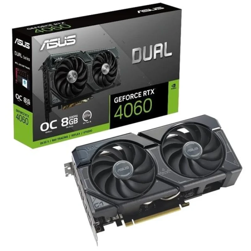 ASUS DUAL OC GeForce RTX 4060 8GB GDDR6 PCIe 4.0 Graphics Card – 3072 CUDA Cores, Up to 2535 MHz Boost Clock, 128-Bit Memory, Axial-Tech Dual Fan Cooling, 227 mm Length, HDMI 2.1a & 3x DisplayPort 1.4a Outputs, Black GPU for 1080p/1440p Gaming & RTX/DLSS Support - Featured Image