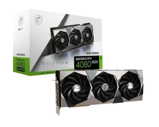 MSI GeForce RTX 4080 SUPER 16G SUPRIM X – NVIDIA GeForce RTX 4080 SUPER 16 GB GDDR6X PCIe 4.0 x16 Graphics Card, 10240 CUDA Cores, 2640 MHz Boost, 256-bit, Triple-Fan Torx 5.0 Cooling, 3x DisplayPort 1.4a + HDMI 2.1, 336x142x78 mm Silver/Black Premium GPU