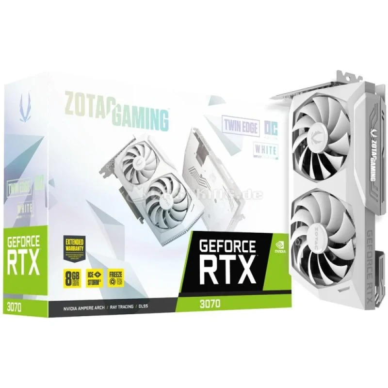 ZOTAC GAMING Twin Edge OC White Edition GeForce RTX 3070 LHR 8GB White 232 mm – NVIDIA Ampere RTX 3070 GPU, 5888 CUDA Cores, 8 GB GDDR6 256-bit, Boost 1755 MHz, PCIe 4.0, Dual Fans IceStorm 2.0 Cooling, 3x DisplayPort 1.4a + HDMI 2.1, Dual-8-Pin Power - Featured Image