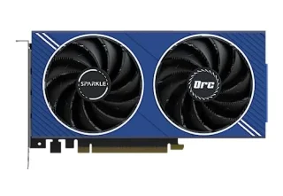 Sparkle ORC OC Arc A580 8GB GDDR6 PCIe 4.0 Graphics Card – Intel Arc A580 GPU, 2000 MHz Boost, 256-bit Memory, 8GB GDDR6, 1x HDMI 2.0b & 3x DisplayPort 2.0, Active Dual-Fan Cooling, 222 mm Length, Blue/Black