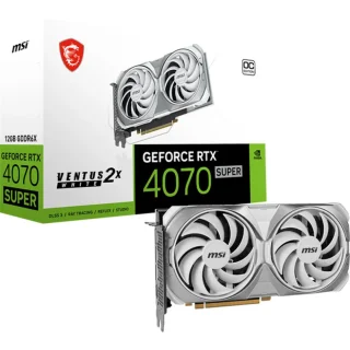 MSI GeForce RTX 4070 SUPER VENTUS 2X OC White 12GB Graphics Card – NVIDIA GeForce RTX 4070 SUPER GPU, 7168 CUDA Cores, 12GB GDDR6X 192-bit, PCIe 4.0, Dual-Fan TORX 4.0 Cooling, Boost ~2505 MHz, 3x DisplayPort 1.4a & HDMI 2.1a, 242 mm Length, White