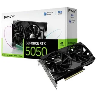 PNY GeForce RTX 5050 Dual Fan (VCG50508DFXPB1) – NVIDIA Blackwell Architecture 8GB GDDR6, 2560 CUDA Cores, 128-bit 20 Gbps Memory, PCIe 5.0 x8, Boost 2572 MHz, Dual Fans, 3x DisplayPort 2.1b + HDMI 2.1b, 200 mm Compact Black Graphics Card