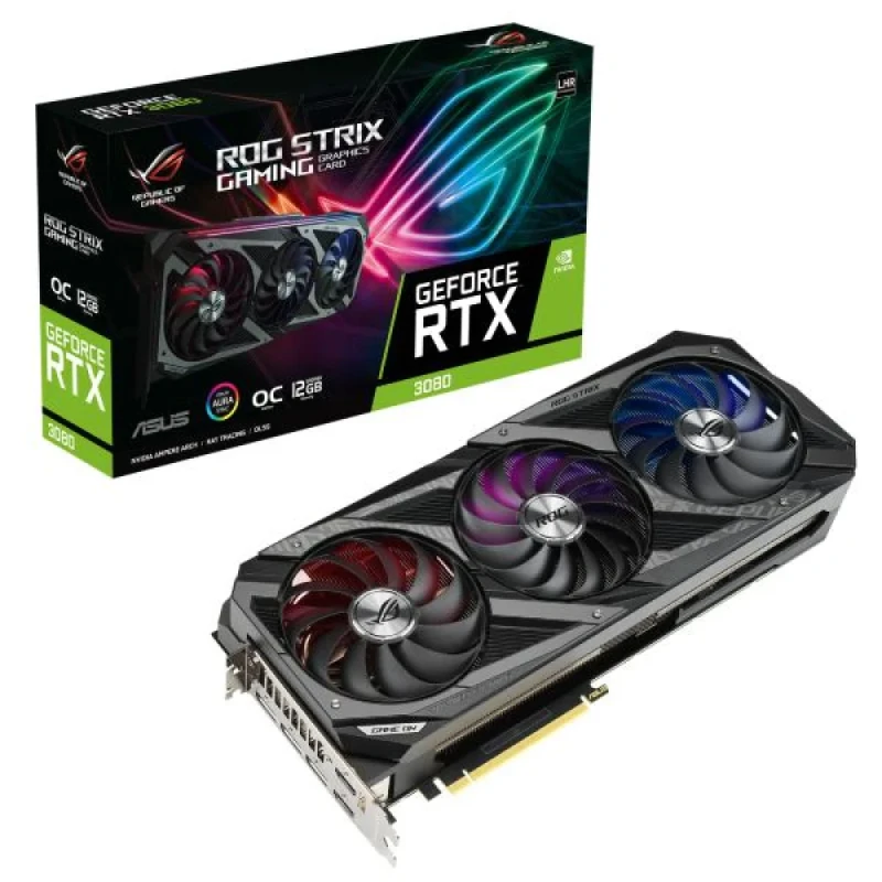 ASUS ROG Strix GeForce RTX 3080 OC Edition 12GB LHR Gaming Graphics Card – NVIDIA Ampere GPU, 8960 CUDA cores, 12GB GDDR6X 384-bit Memory, 2.9-Slot Triple-Fan Axial-Tech Cooling, PCIe 4.0 x16, Boost Clock ~1890 MHz, 2x HDMI 2.1 & 3x DP 1.4a, 318.5x140.1x57.8 mm High-Performance GPU - Featured Image