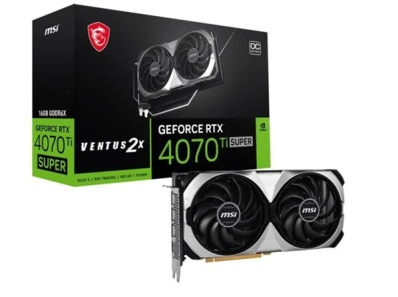 MSI GeForce RTX 4070 Ti SUPER 16GB VENTUS 2X OC – NVIDIA Ada Lovelace RTX 4070 Ti SUPER GPU, 8448 CUDA Cores, 16GB GDDR6X 256-bit 21 Gbps, 2640 MHz Boost, Dual TORX 2.0 Fans, PCIe 4.0 x16, 3x DisplayPort 1.4a & HDMI 2.1, Compact 242 mm Black/Silver Graphics Card - Featured Image