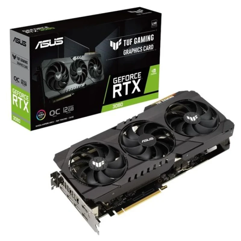 ASUS TUF GAMING OC NVIDIA GeForce RTX 3080 12GB LHR GDDR6X Graphics Card – PCIe 4.0 x16, 8960 CUDA Cores, Up to ~1815 MHz Boost Clock OC, 12 GB 384-bit 19 Gbps Memory, Triple-Fan Axial-Tech Cooling, 2x HDMI 2.1 + 3x DisplayPort 1.4a, 2.7-Slot Black/Silver High-Performance GPU for 4K/RTX/AI Gaming & Creative Workloads – premium Ampere architecture card. - Featured Image