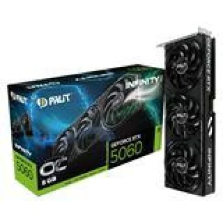 Palit Infinity 3 OC NVIDIA GeForce RTX 5060 8GB GDDR7 Graphics Card – PCIe 5.0 x16, 3840 CUDA Cores, 2280 MHz Base / 2580 MHz Boost, 128-bit 8GB VRAM 28 Gbps, Triple-Fan Active Cooling, 3x DisplayPort 2.1b + HDMI 2.1b, Dual-Slot Black SFF-Ready GPU for 1440p & AI Gaming – compact yet powerful GPU from Palit’s Infinity 3 series.