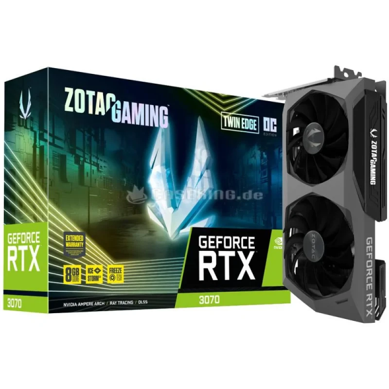 ZOTAC GAMING Twin Edge OC GeForce RTX 3070 LHR 8GB GDDR6 PCIe 4.0 Dual-Fan Graphics Card – NVIDIA Ampere, 5888 CUDA Cores, 1755 MHz Boost, 256-bit 8 GB Memory, IceStorm 2.0 Cooling, 3x DisplayPort 1.4a & HDMI 2.1 Outputs, 232 mm Black Gaming GPU - Featured Image